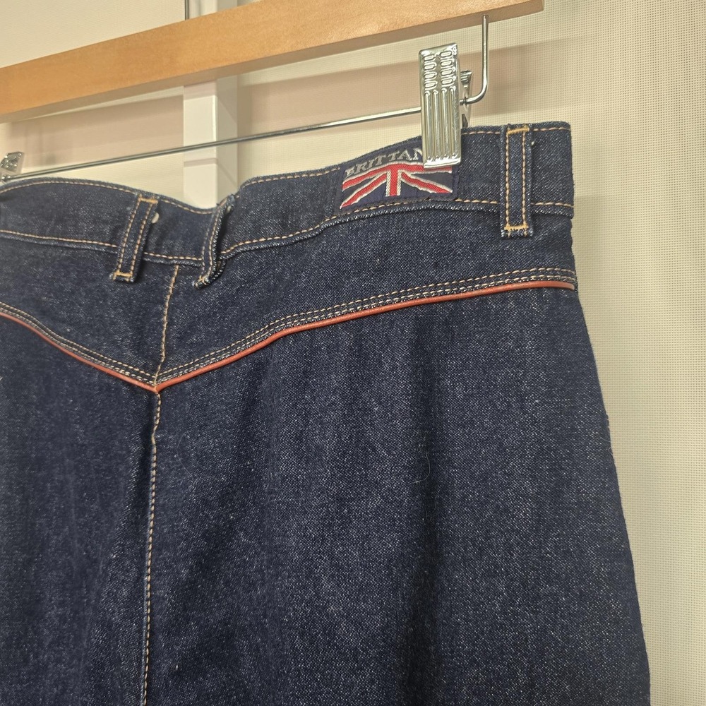 Brittania Vintage 80s High Waisted Western Jeans Dark Wash Leather Trim Sz 14/33